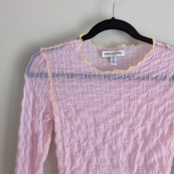 Urban Outfitters Mimi Semi-Sheer Textured Crew Neck Top - Picture 6 of 6